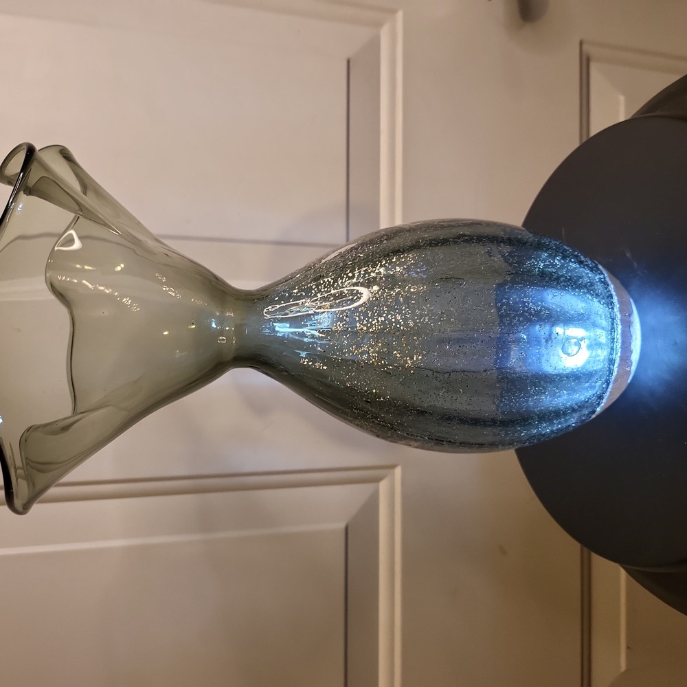 Murano Style Vintage Grey Glass w/ Silver Flake Hand Blown Vase 12" - Picture 9 of 13